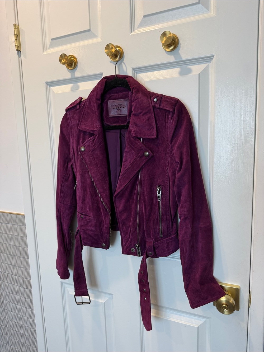 BLANKNYC Genuine Suede Moto Jacket Purple Magenta Leather Biker Small - Picture 10 of 11